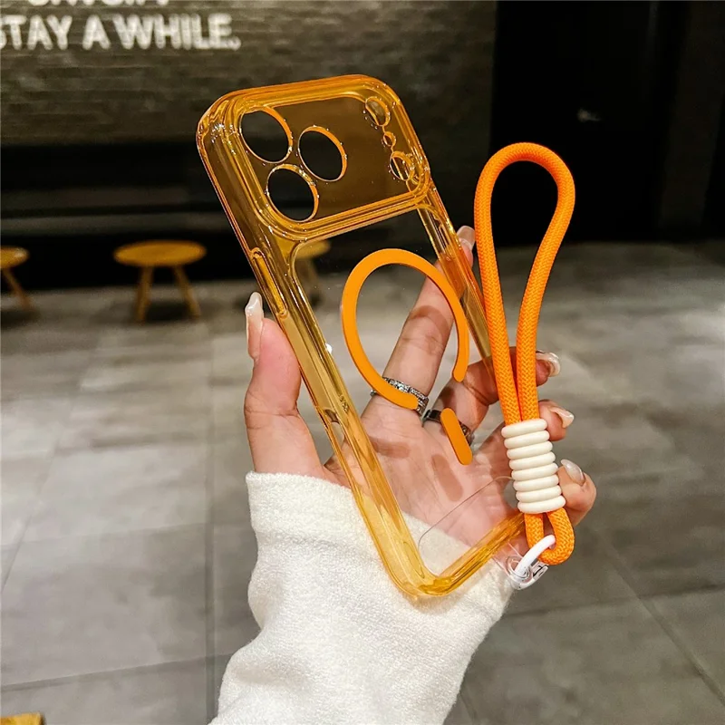 För iPhone 17 Pro Magnetisk Skal PC + TPU Transparent Telefonhölje med Handlager - Orange