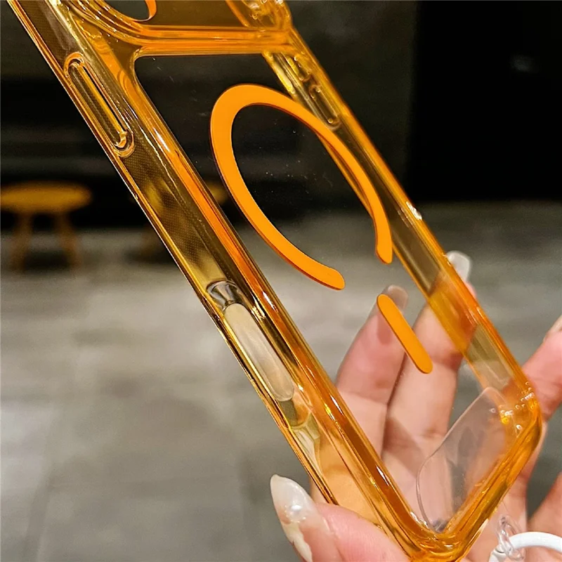 För iPhone 17 Pro Magnetisk Skal PC + TPU Transparent Telefonhölje med Handlager - Orange