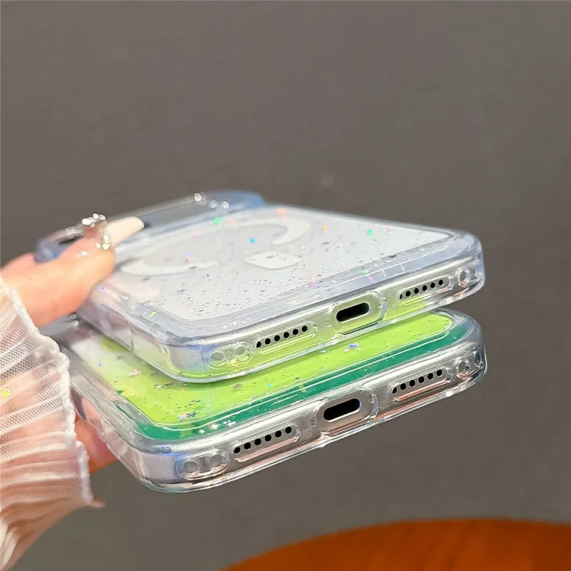 För iPhone 17 Pro Magnetisk Skåll Stjärnklar Glitter PC + TPU Hållfast Transparent Telefonhölje - Grön