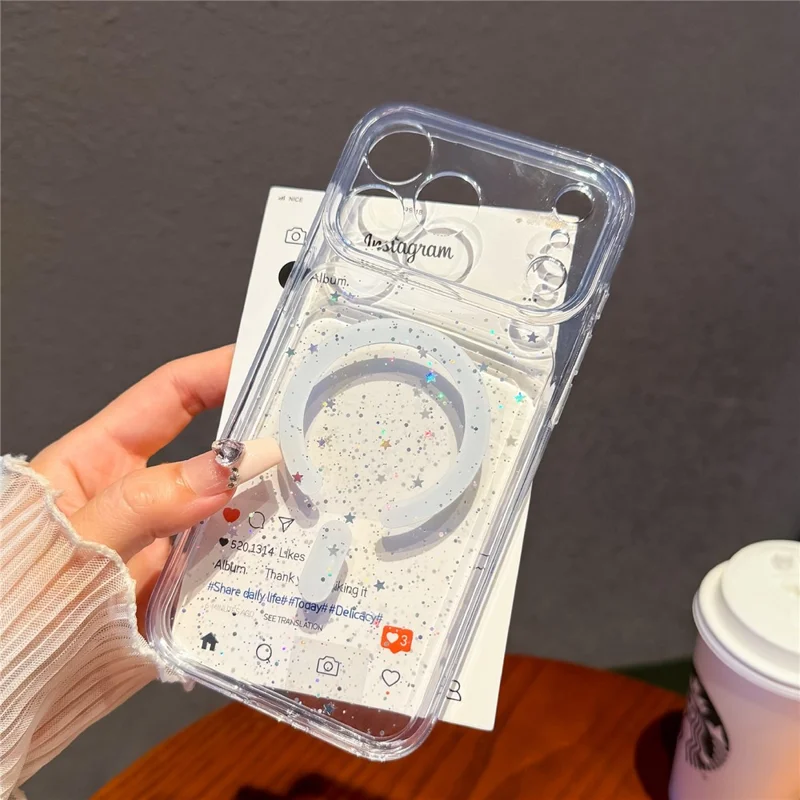 För iPhone 17 Pro Magnetisk Skåll Stjärnklar Glitter PC + TPU Hållfast Transparent Telefonhölje - Grön