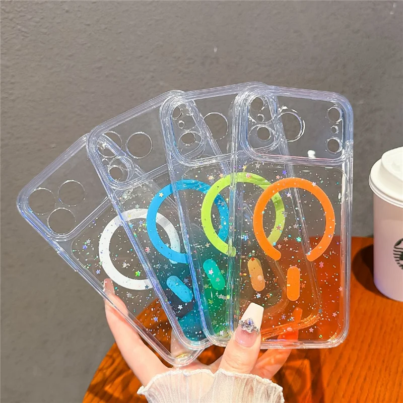 För iPhone 17 Pro Magnetisk Skåll Stjärnklar Glitter PC + TPU Hållfast Transparent Telefonhölje - Grön