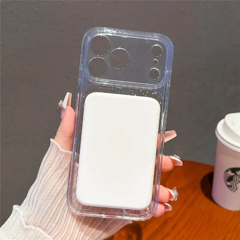 För iPhone 17 Pro Max Magnetisk Skal Stjärnljus Glitter PC + TPU Hållfast Transparent Telefonhölje - Grön