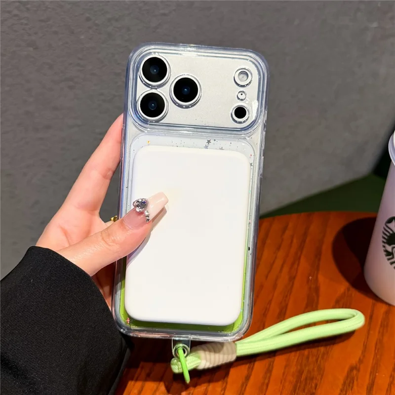 För iPhone 17 Pro Magnetisk Skal Stjärnklar Glitter PC + TPU Chocksäker Telefonhölje med Handloksband - Grön