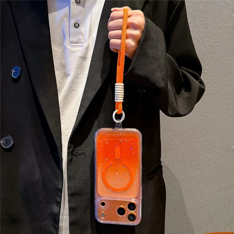 För iPhone 17 Pro Magnetisk Skal Stjärnklar Glitter PC + TPU Chocksäker Telefonhölje med Handloksband - Grön