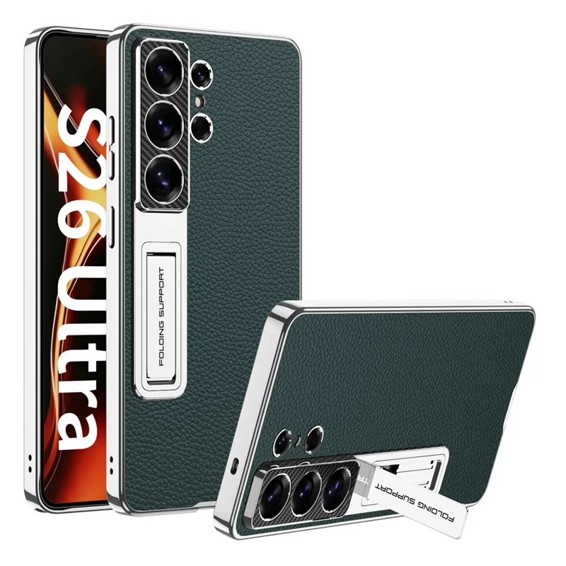 GKK For Samsung Galaxy S26 Ultra Case with Kickstand Electroplating PU Leather PC TPU Back Cover - Green