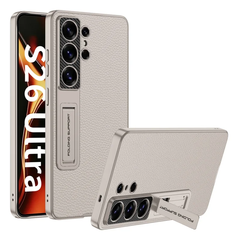 GKK For Samsung Galaxy S26 Ultra Case PU Leather PC TPU Kickstand Phone Back Cover - Titanium Grey