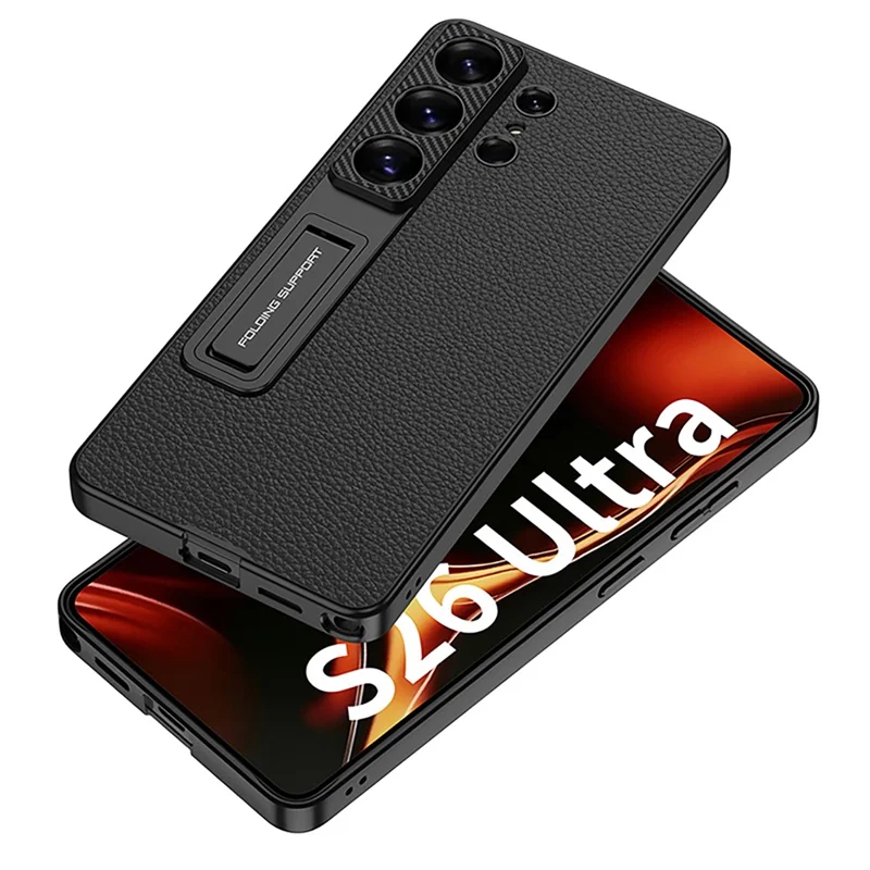 GKK For Samsung Galaxy S26 Ultra Case PU Leather PC TPU Kickstand Phone Back Cover - Titanium Grey