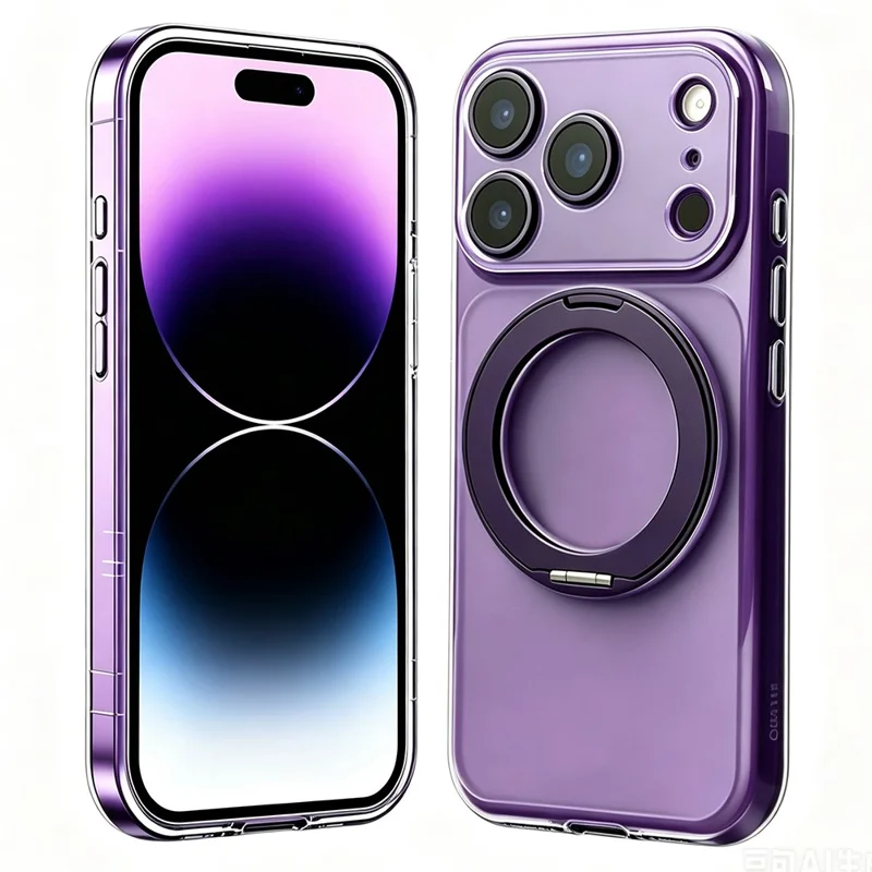 For iPhone 17 Pro Max Case Magnetic Ring Kicktand Shockproof TPU Phone Cover - Dark Purple