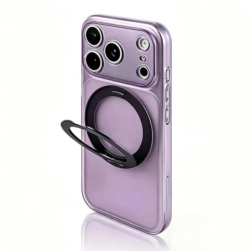 For iPhone 17 Pro Max Case Magnetic Ring Kicktand Shockproof TPU Phone Cover - Dark Purple