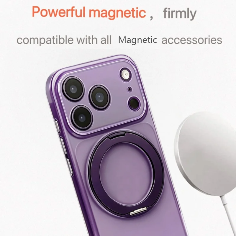 For iPhone 17 Pro Max Case Magnetic Ring Kicktand Shockproof TPU Phone Cover - Dark Purple