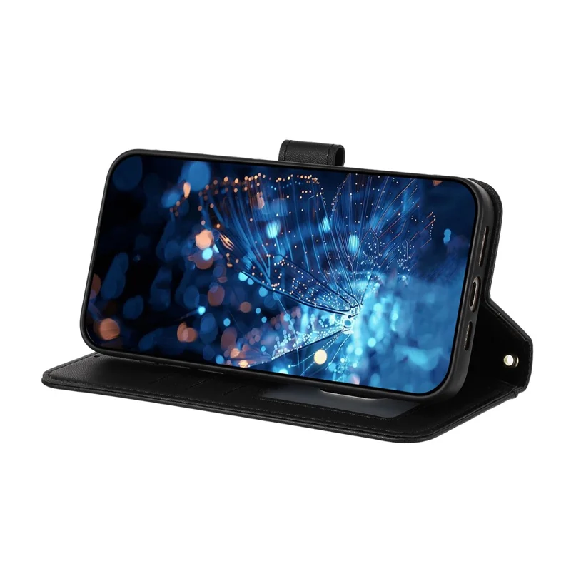 För iPhone 17 Pro-fodral Glittrande fjäril Ficka med blixtlås Ställfunktion Läderhölje med handslinga / överlässeträger - Svart