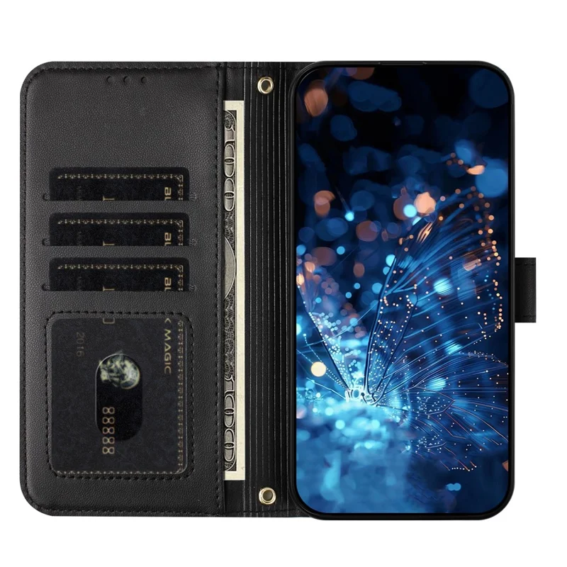 För iPhone 17 Pro-fodral Glittrande fjäril Ficka med blixtlås Ställfunktion Läderhölje med handslinga / överlässeträger - Svart