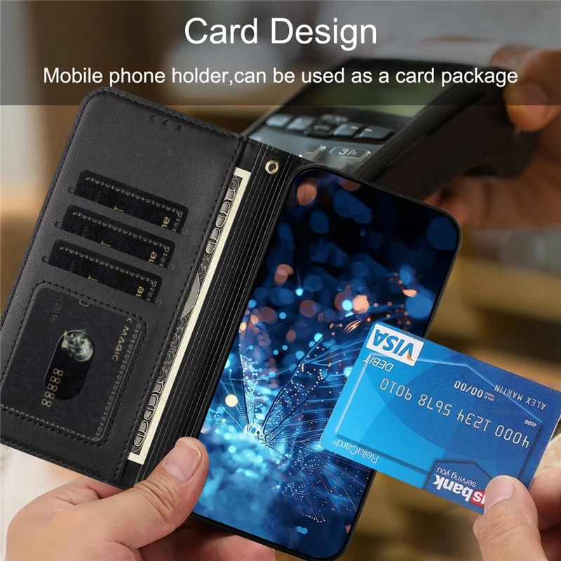 För iPhone 17 Pro-fodral Glittrande fjäril Ficka med blixtlås Ställfunktion Läderhölje med handslinga / överlässeträger - Svart