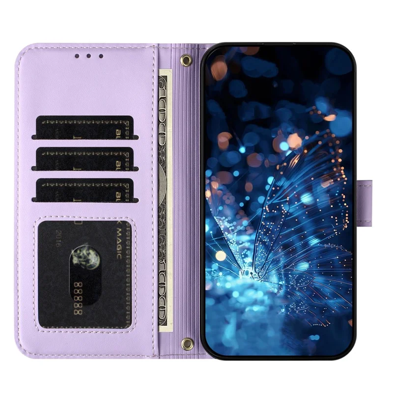 Funda para iPhone 17e / 16e con Diseño de Mariposa Brillante, Bolsillo con Cremallera, Soporte y Cuero de PU, con Correa de Mano / Correa de Hombro