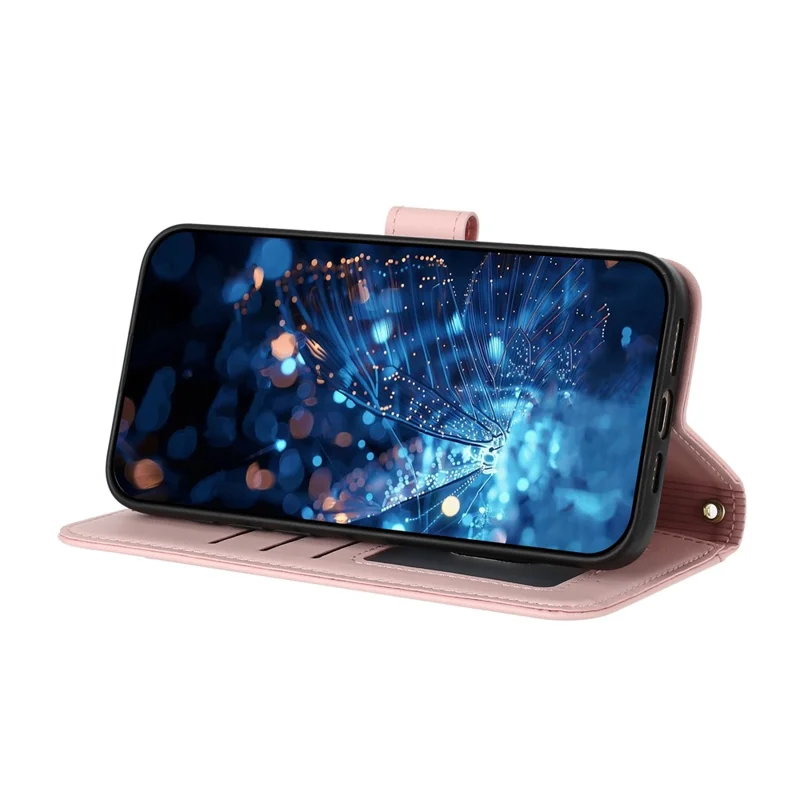 For Samsung Galaxy A37 5G Case Glitter Butterfly Zipper Pocket Stand Leather Phone Cover with Hand Strap / Shoulder Strap - Pink