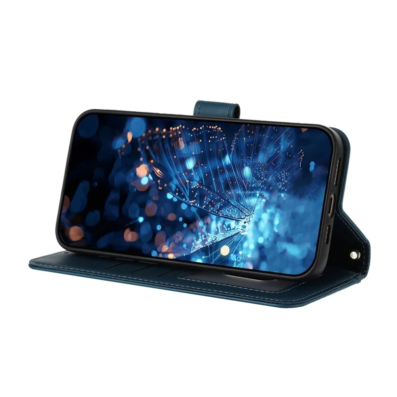 Til Xiaomi Redmi Note 15 Pro 4G (Global) Task Glitter Butterfly med lynlåsefag, stander og læderdæksel med håndloe/skuldertov - Blå