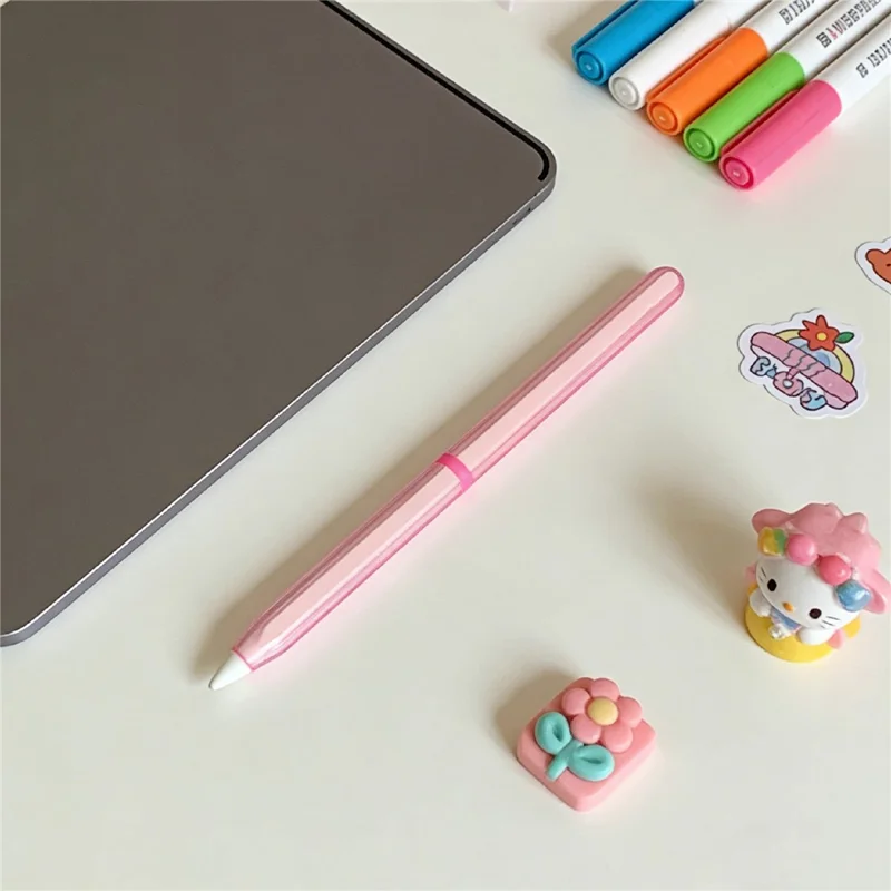 For Apple Pencil Pro  /  Pencil (2nd Generation) TPU Case Ultra-thin Stylus Pen Protective Cover with Silicone Nib Caps - Pink