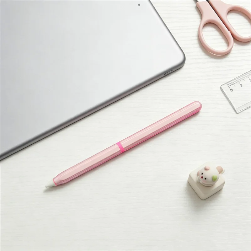For Apple Pencil Pro  /  Pencil (2nd Generation) TPU Case Ultra-thin Stylus Pen Protective Cover with Silicone Nib Caps - Pink