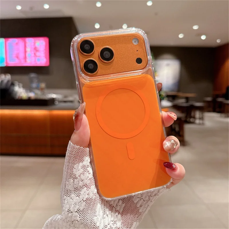 For iPhone 17 Pro Max Magnetic Shockproof Phone Case TPU PC Protective Cover - Orange
