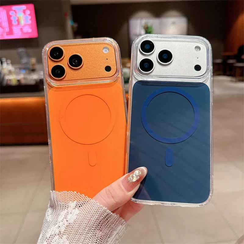 For iPhone 17 Pro Max Magnetic Shockproof Phone Case TPU PC Protective Cover - Orange