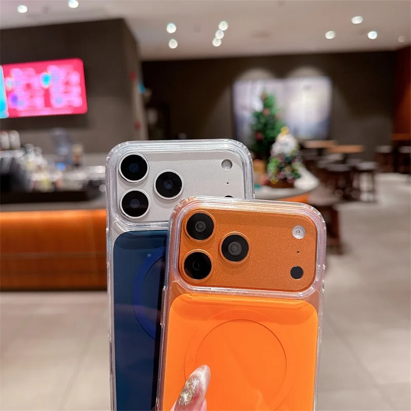 For iPhone 17 Pro Magnetic Shockproof Phone Case TPU PC Protective Cover - Orange