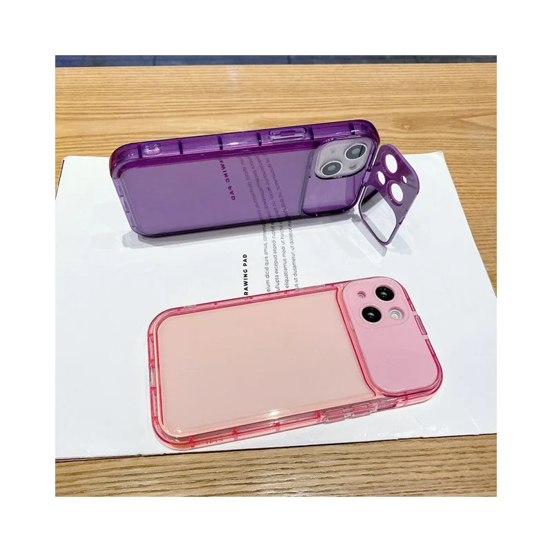 Für iPhone 15 Hülle mit Kipp-Spiegel-Objektivschutz TPU + PC stoßfeste Handyhülle - Rosa