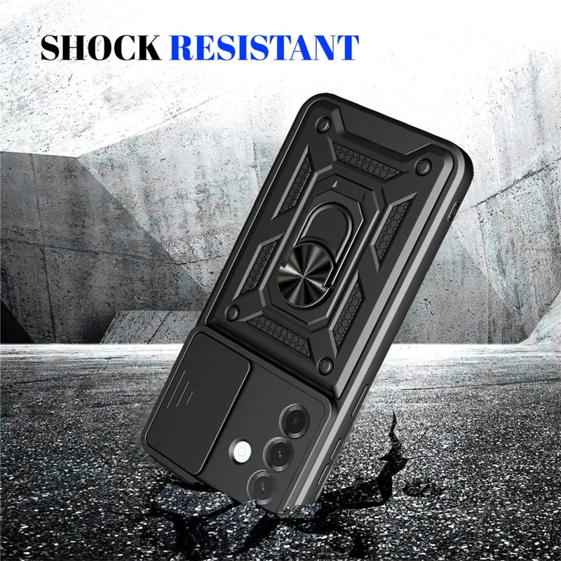 For Samsung Galaxy A27 Case with Slide Camera Lid PC + TPU Kickstand Phone Cover - Black
