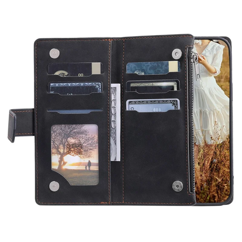 For Xiaomi 17T Wallet Case Rhombus Stitching Line PU Leather Phone Cover with Wrist Strap - Black