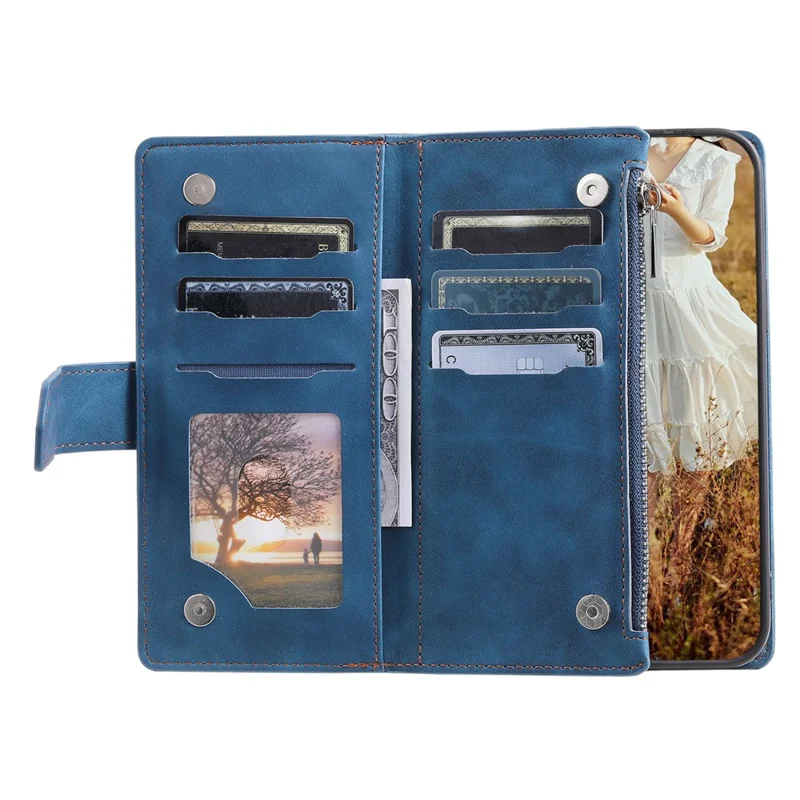 Étui portefeuille pour Xiaomi 17T, motif de surpiqûres losange, housse en cuir PU avec dragonne - Bleu