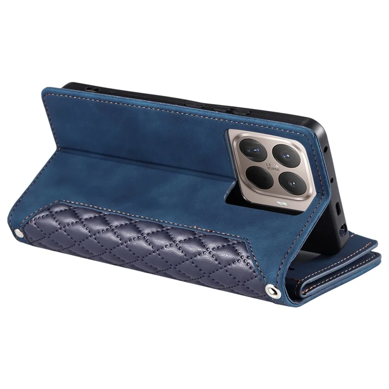 Étui portefeuille pour Xiaomi 17T, motif de surpiqûres losange, housse en cuir PU avec dragonne - Bleu
