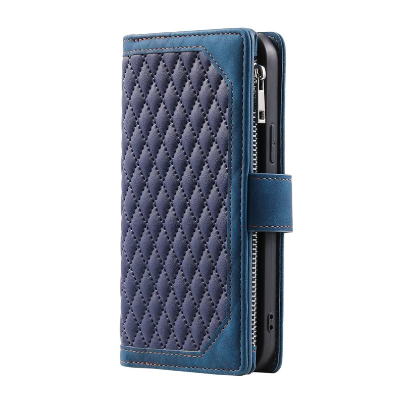 Étui portefeuille pour Xiaomi 17T, motif de surpiqûres losange, housse en cuir PU avec dragonne - Bleu
