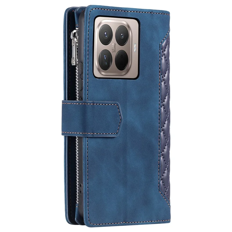 Étui portefeuille pour Xiaomi 17T, motif de surpiqûres losange, housse en cuir PU avec dragonne - Bleu