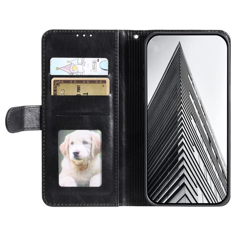 Funda para Xiaomi 17T, carcasa anticaídas de cuero PU con 6 ranuras para tarjetas y correa de mano - Negro