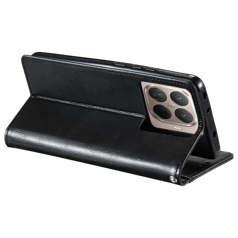 Funda para Xiaomi 17T, carcasa anticaídas de cuero PU con 6 ranuras para tarjetas y correa de mano - Negro