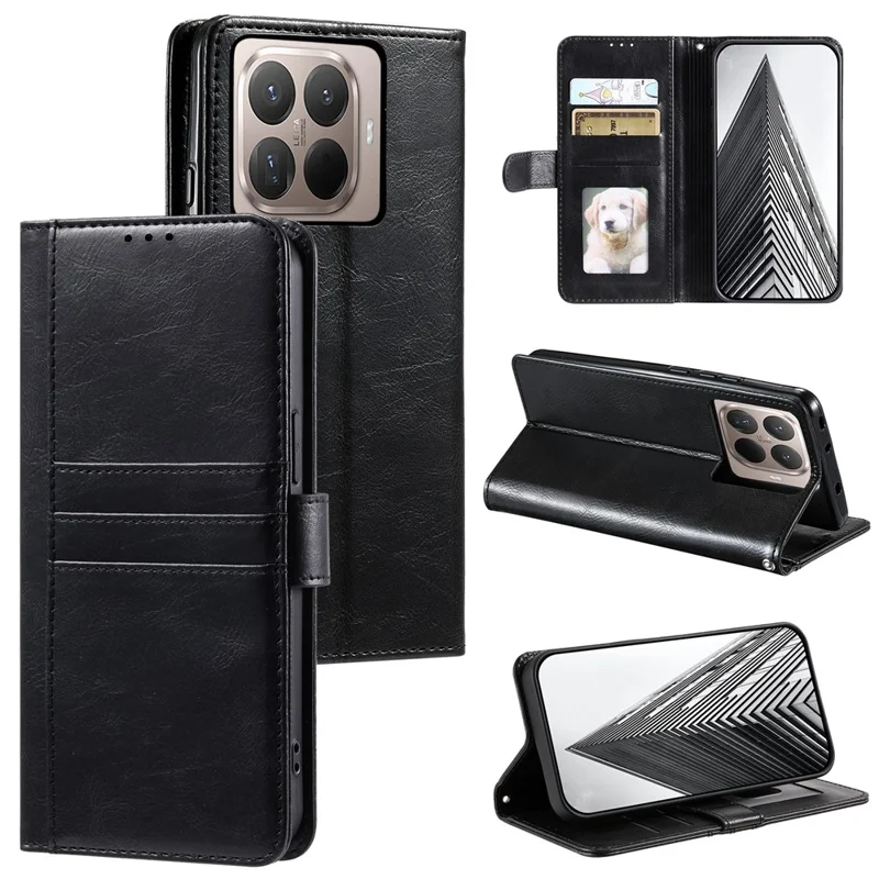 Funda para Xiaomi 17T, carcasa anticaídas de cuero PU con 6 ranuras para tarjetas y correa de mano - Negro