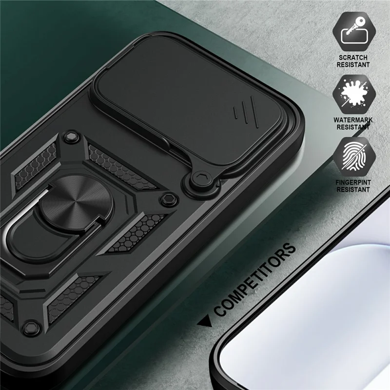 AMORUS för Honor 600 5G skal med vinklingsbar ställ, PC + TPU mobilskal med kamerahölje för lins - Svart