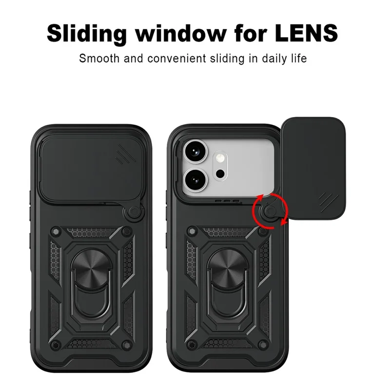 AMORUS för Honor 600 5G skal med vinklingsbar ställ, PC + TPU mobilskal med kamerahölje för lins - Svart