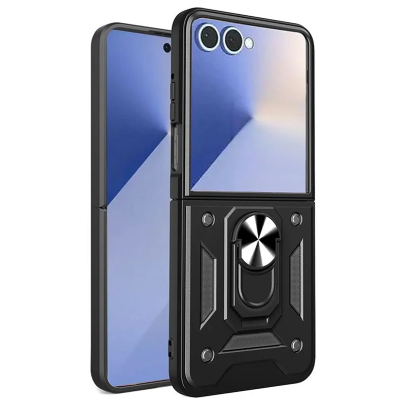 Obudowa do Samsung Galaxy Z Flip8 z przesuwanym pokryciem aparatu PC + TPU z podstawką - Czarna