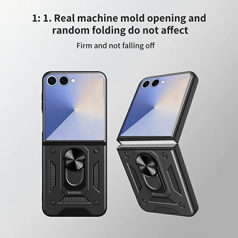 Obudowa do Samsung Galaxy Z Flip8 z przesuwanym pokryciem aparatu PC + TPU z podstawką - Czarna
