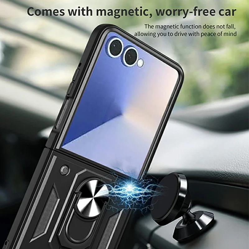 Obudowa do Samsung Galaxy Z Flip8 z przesuwanym pokryciem aparatu PC + TPU z podstawką - Czarna