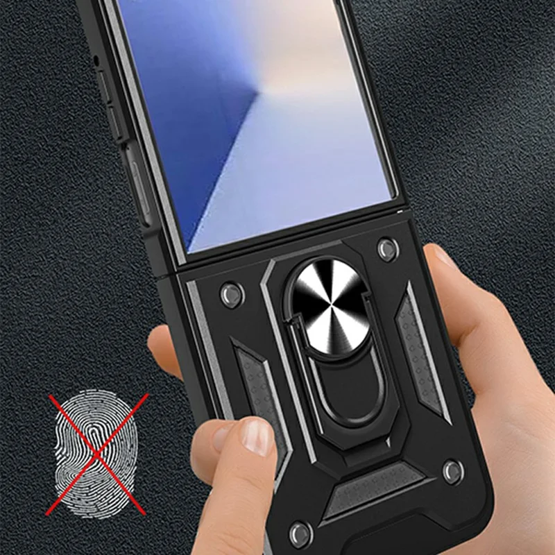 Obudowa do Samsung Galaxy Z Flip8 z przesuwanym pokryciem aparatu PC + TPU z podstawką - Czarna
