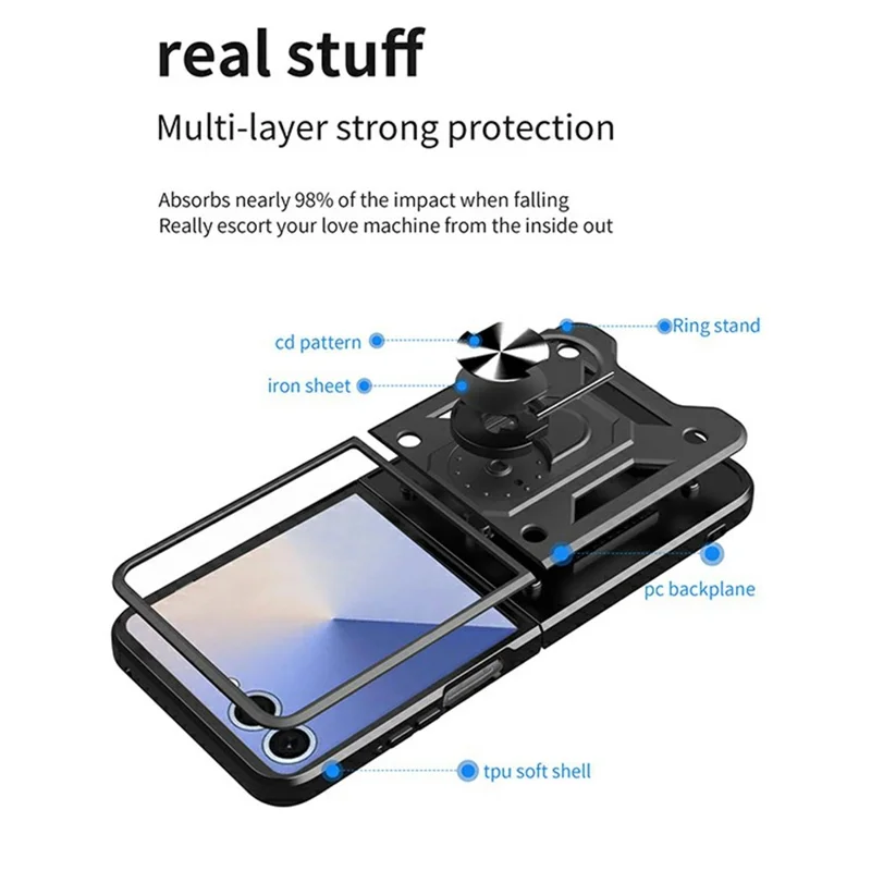 Obudowa do Samsung Galaxy Z Flip8 z przesuwanym pokryciem aparatu PC + TPU z podstawką - Czarna