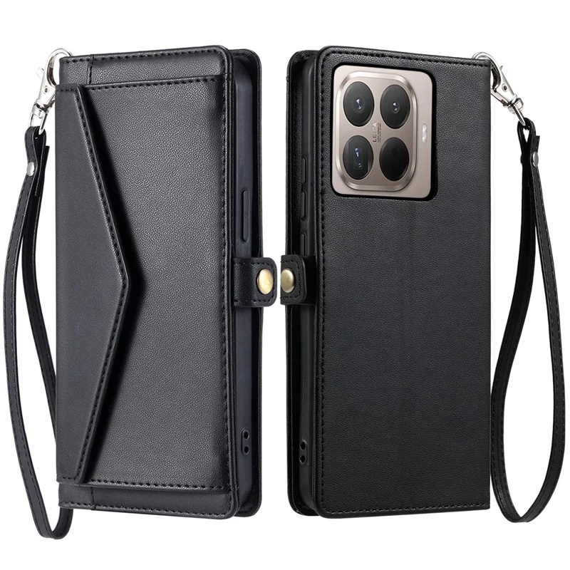 Funda de Cuero para Xiaomi 17T con Correa de Muñeca, Billetera y Soporte - Negra
