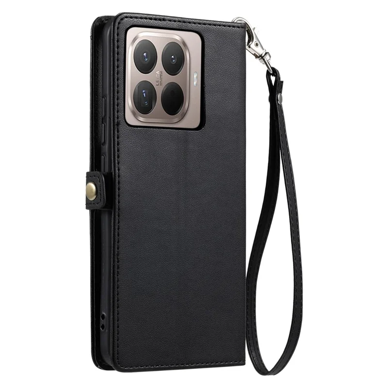 Funda de Cuero para Xiaomi 17T con Correa de Muñeca, Billetera y Soporte - Negra