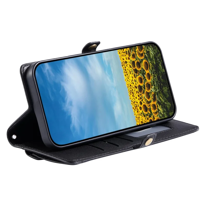 Funda de Cuero para Xiaomi 17T con Correa de Muñeca, Billetera y Soporte - Negra