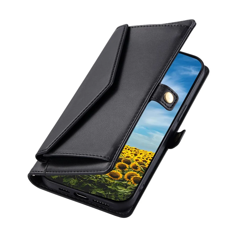 Funda de Cuero para Xiaomi 17T con Correa de Muñeca, Billetera y Soporte - Negra