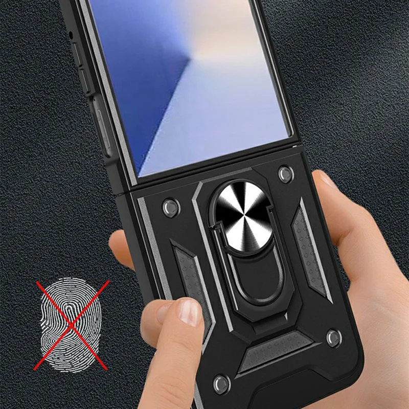 AMORUS For Samsung Galaxy Z Flip8 Case Kickstand PC + TPU Phone Cover - Black