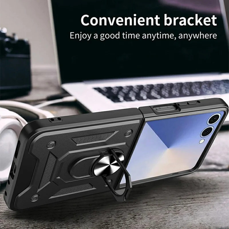 AMORUS For Samsung Galaxy Z Flip8 Case Kickstand PC + TPU Phone Cover - Black