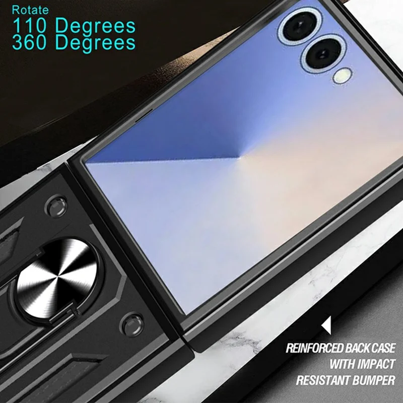 AMORUS For Samsung Galaxy Z Flip8 Case Kickstand PC + TPU Phone Cover - Black