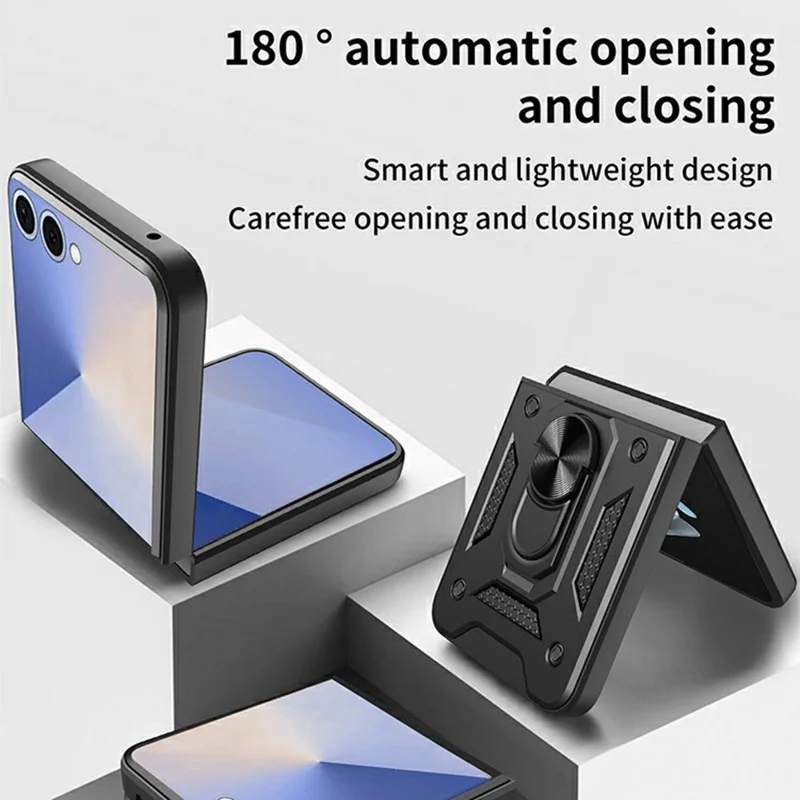 AMORUS For Samsung Galaxy Z Flip8 Case Kickstand PC + TPU Phone Cover - Black